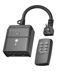 BN-LINK Outdoor Light Timer Waterproof Plug-in Dusk-to-Dawn Controller with 2 Grounded Outlets for Christmas Halloween String Lights 15A