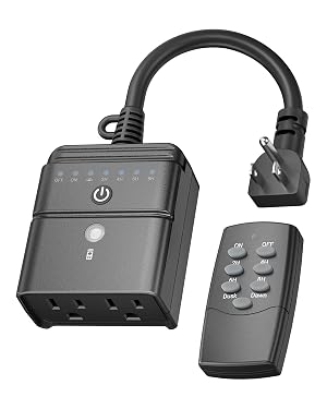 BN-LINK Outdoor Light Timer Waterproof Plug-in Dusk-to-Dawn Controller with 2 Grounded Outlets for Christmas Halloween String Lights 15A