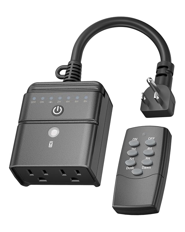 BN-LINK Outdoor Light Timer Waterproof Plug-in Dusk-to-Dawn Controller with 2 Grounded Outlets for Christmas Halloween String Lights 15A