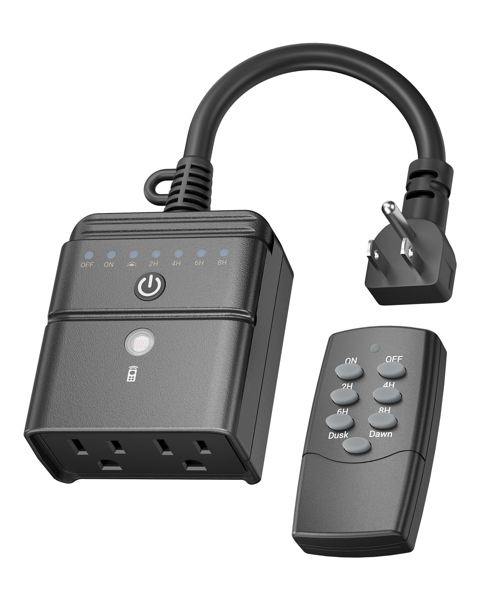 BN-LINK Outdoor Light Timer Waterproof Plug-in Dusk-to-Dawn Controller with 2 Grounded Outlets for Christmas Halloween String Lights 15A