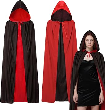Winwild Double-Sided Cape with Hood 140/160 cm Vampire Cape Adult Halloween Costume Vampire Dracula Cape Red Black Cape Halloween Carnival Cosplay Vampire Cape Women Men Vampire Costume