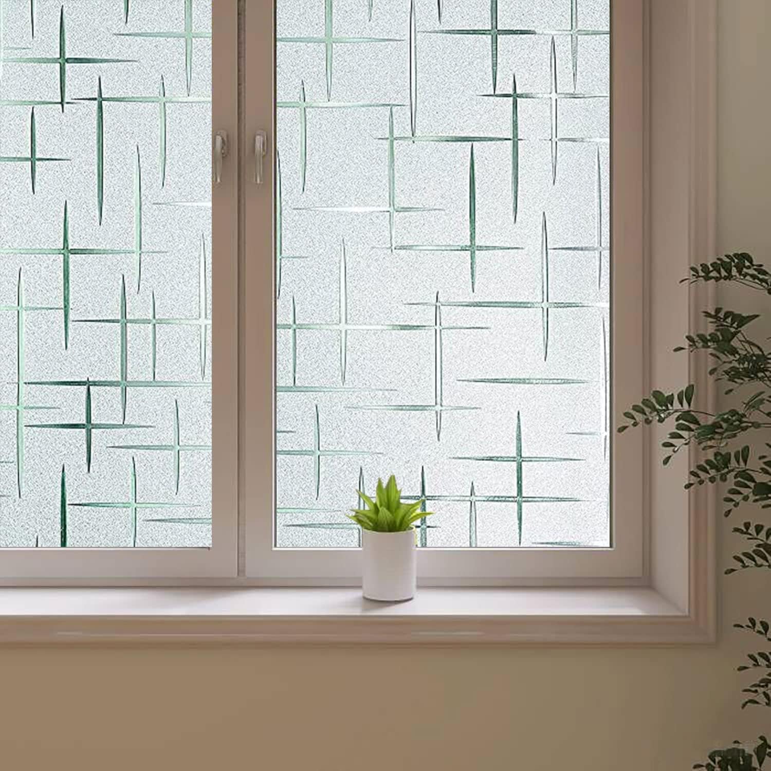 SUNBIRD Stained Glass Privacy Film Frosted Window Film Sun Blocking Window Tinting Film for Home, Clings Removable Frosting Bathroom Door (24" x 60" Inch, 3D Star)-image-31