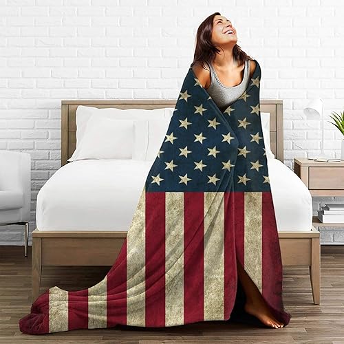 Miniatura 4 de Manta retro de la bandera estadounidense para mujer, manta de franela decorativa para sofá, cama, sofá, viajes, campamento, automóvil, para