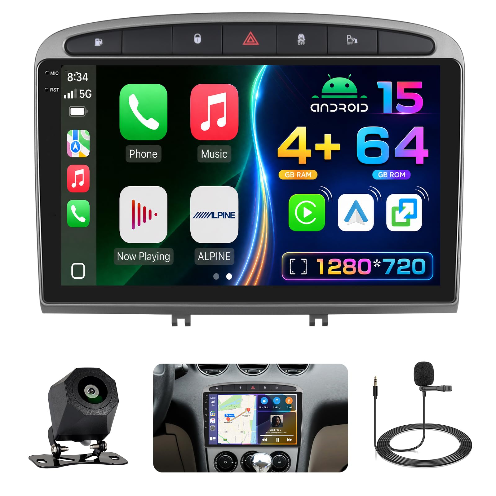 4+64G Inefala Android 15 Autoradio pour Peugeot 308 408 2007-2015 avec 9''Incell Écran Tactile,Carplay Voiture Android Auto sans Fil,Autoradio Bluetooth avec Caméra de Recul GPS WiFi RDS/FM EQ SWC MIC
