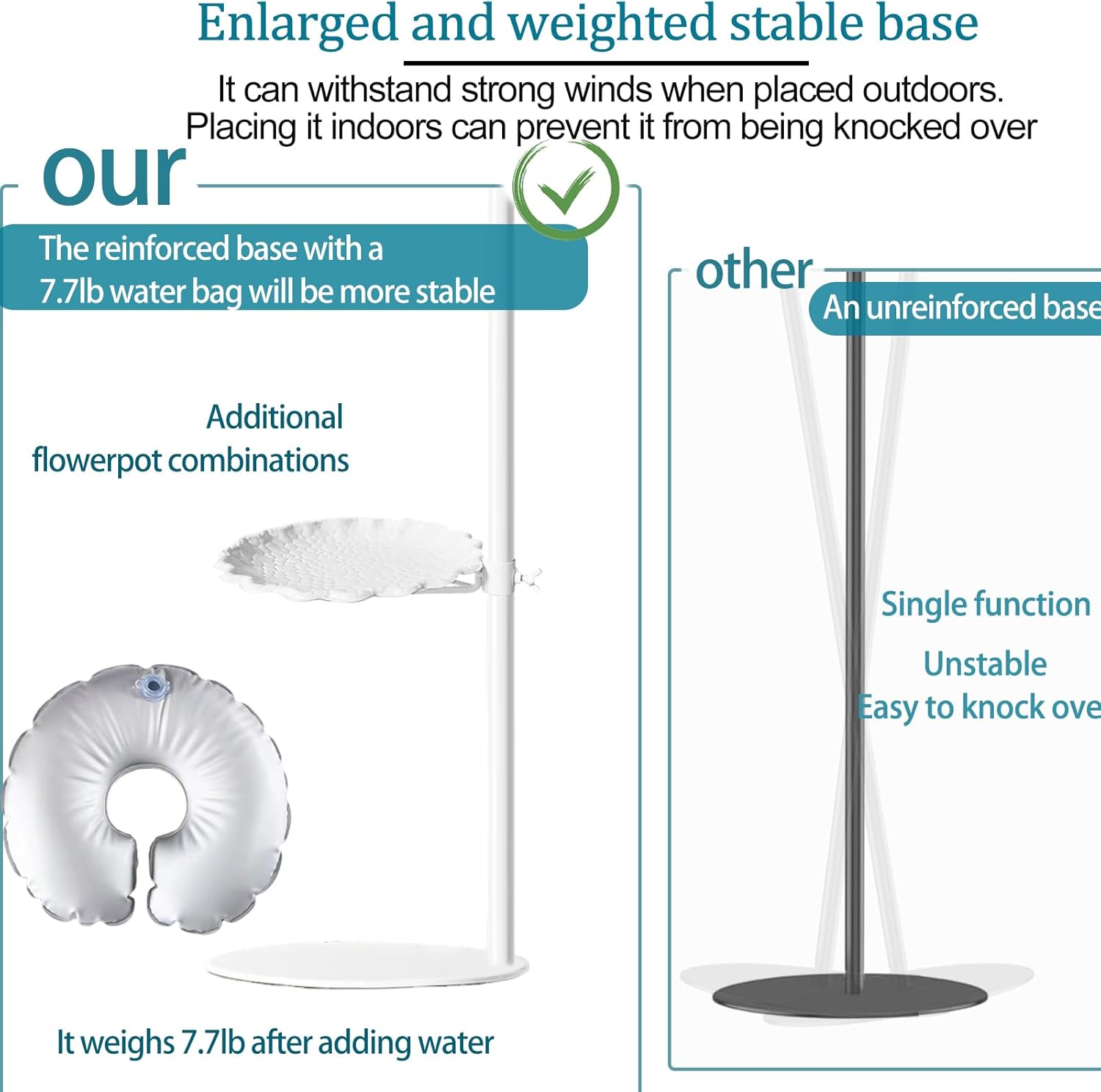 Upgraded 75" Shepherds Hook Stand，Hook Bird Feeders，Extra Large Wind Chime Stand, Indoor Shepherds Hook with Base, Adjustable-Height Standing Pole Holder for Outdoor （1 Placement Racks