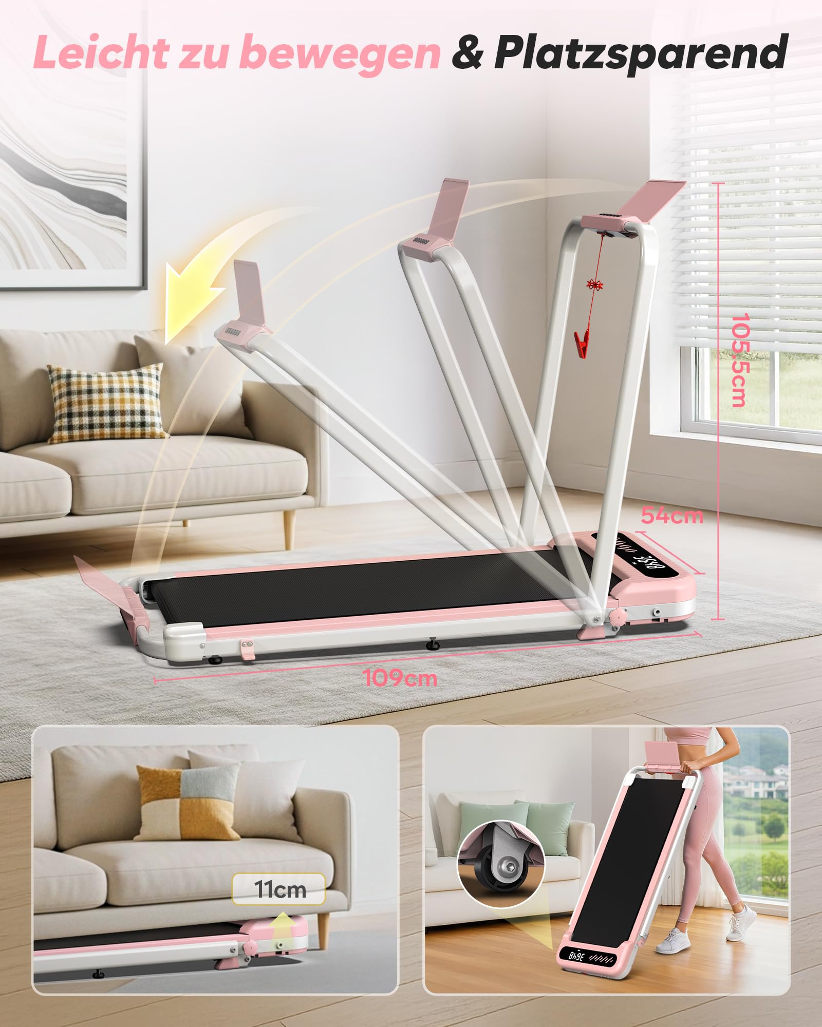 Cardirun Laufband für Zuhause Klappbar, 6 in 1 Walking Pad mit 10% Steigung | 10 km/h, 3.0PS Motor, Laufbänder mit LED-Anzeige, APP, Leise Treadmill for Home Office, 150 KG, Keine Installation