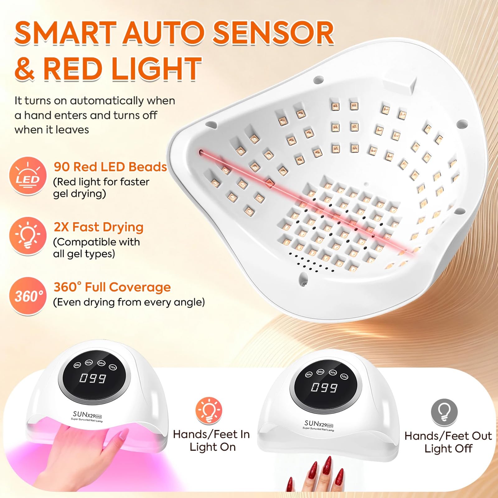 168 W suszarka do paznokci, lampa LED UV do paznokci żelowych, profesjonalna lampa do paznokci żelowych z 4 timerami i czujnikiem samochodowym, wyświetlacz LCD, suszarka do paznokci u rąk i