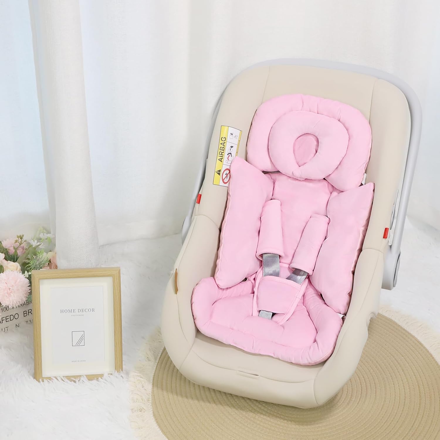 Hooyax Infant Car Seat Insert with Removable Head Support, Dual-Sided Baby Car Seat Cushion for Preemies & Newborns - Universal Head & Body Support for Car Seat, Stroller & Swing(Pink)