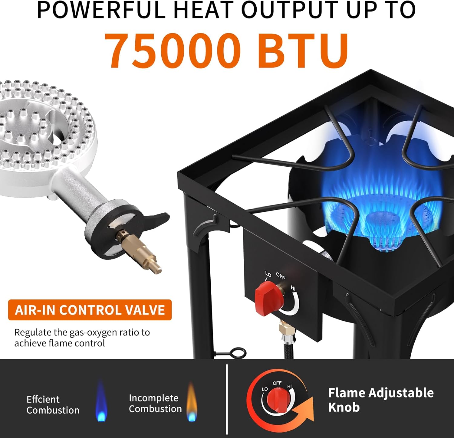 SKOK 1 Burner Propane Stove - Portable Camping Stove with 75,000 High Efficiency Propane Burner，Outdoor Stove for Camping, Backyard, Picnic