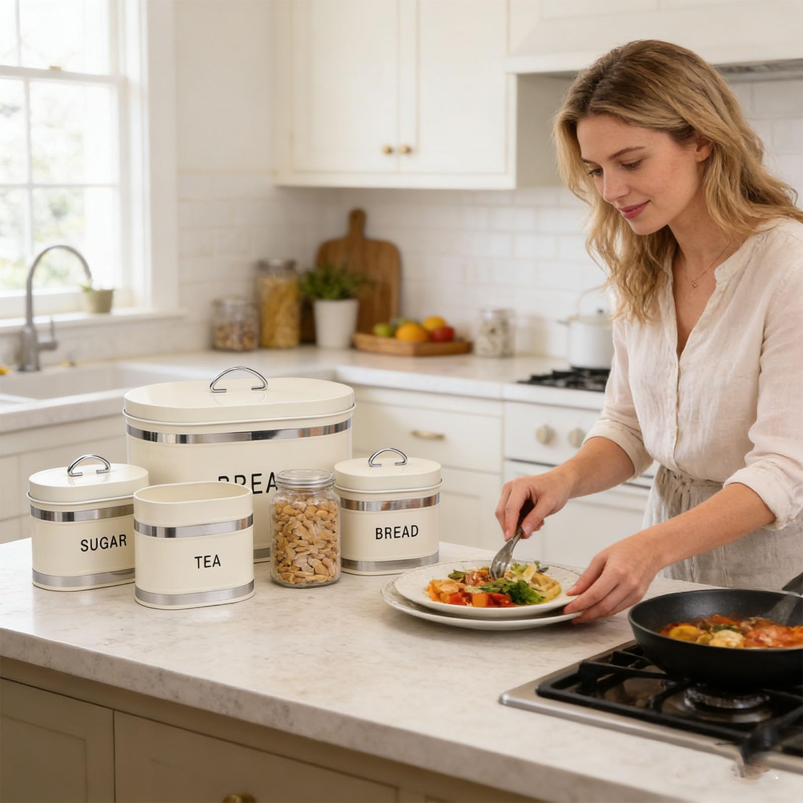 Tangxi Set di Contenitori Robusti per la Scatola del Pane, Coperchi Ermetici in Materiale Premium, Soluzione di Conservazione Efficiente per Cuochi e Panettieri (WHITE)