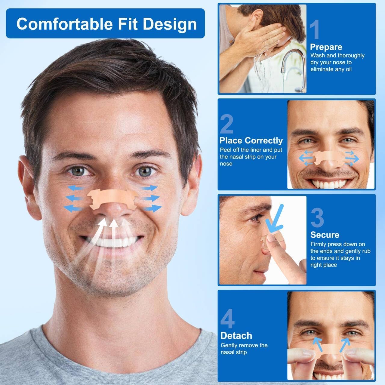 Tiras Nasales Antironquidos - Nasal Strips, 60 piezas Nose-Strips Tiritas Nariz para Deportivas Dormir - E1
