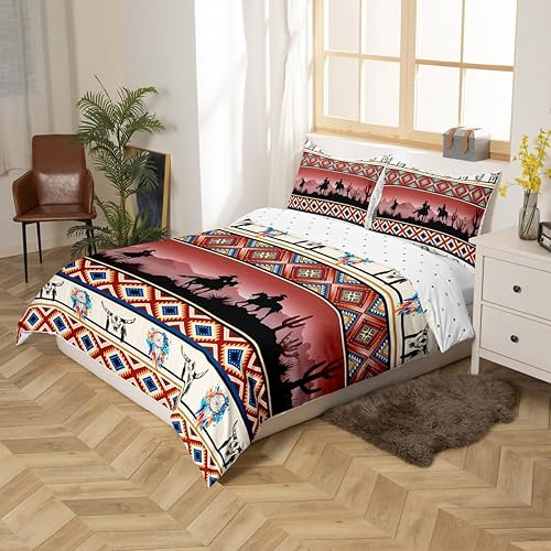 Miniatura 8 de Juego de funda de edredón vintage exótica de geometría india, estilo bohemio, juego de ropa de cama tamaño King, étnico tribal flecha, juego de cama