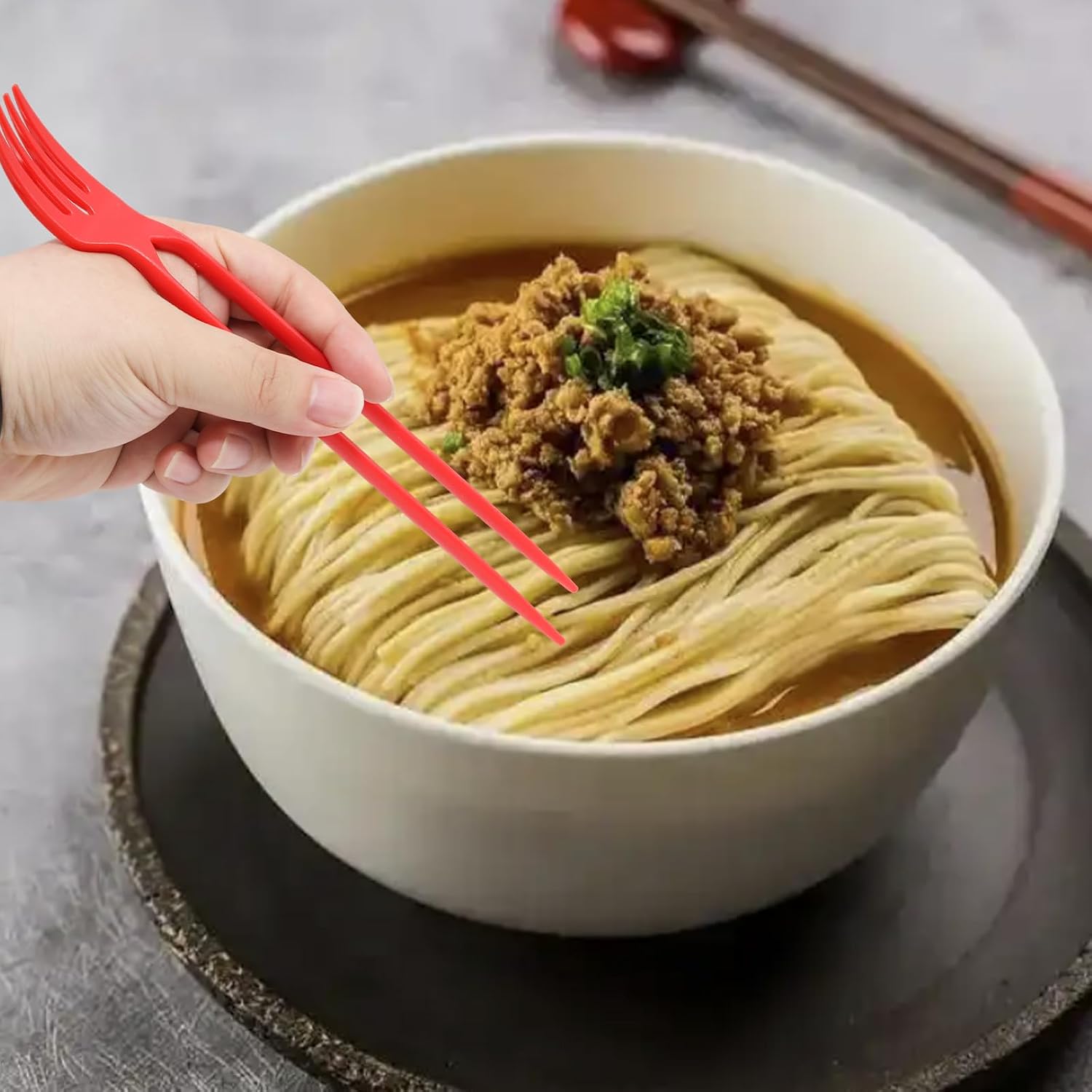 20Pcs Red 2-in-1 Versatile Chopstick Fork Combo