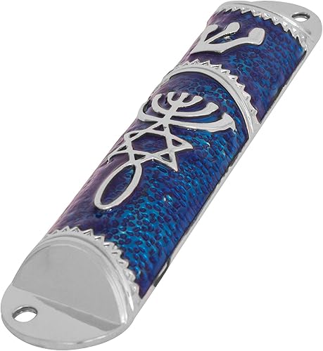 Miniatura 2 de Funda esmaltada para puerta de mezuzá (pergamino no incluido) Shedai Jewish (azul con plata)