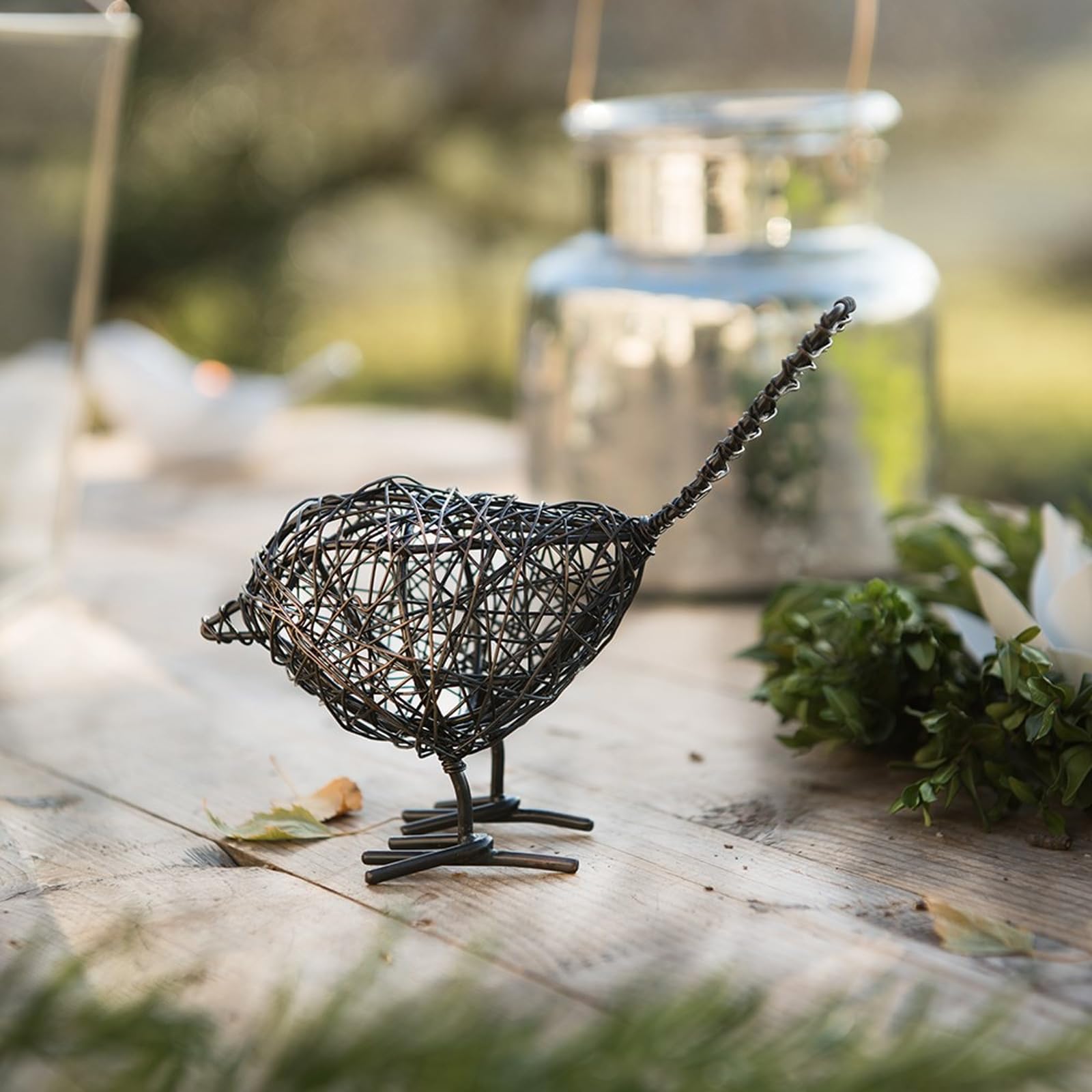 Crocus Collection 12cm Handmade Hanging Wrapped Metal Iron Bird Antique Bronze Decoration for Outdoor Use