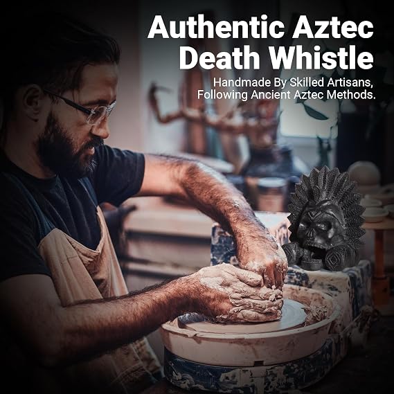 “OW” Authentic Aztec Death Whistle - Produces Loud Human-like Screams at high Decibels, Collectible Traditional Black Aztec Design