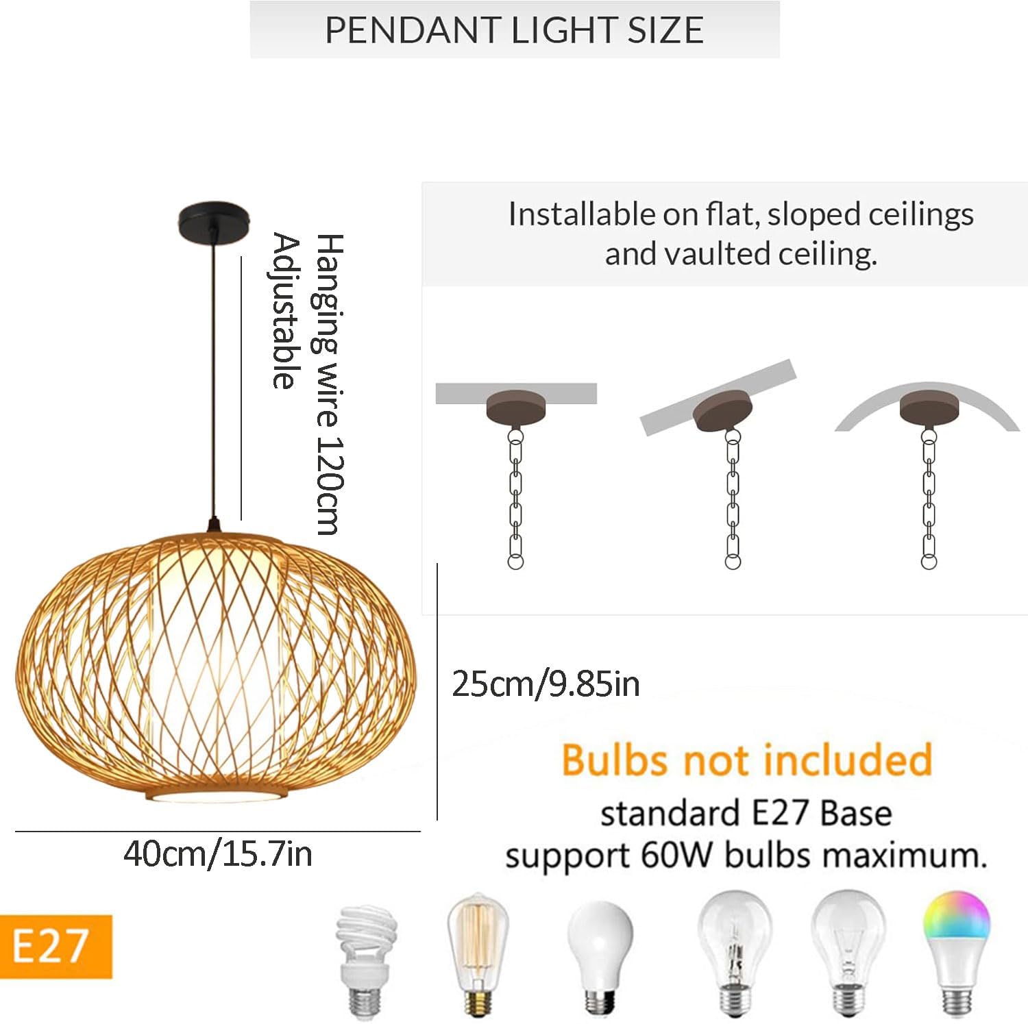 【入荷極小！新作】竹シャンデリア手織り籐ペンダントライト籐ランプシェード天井照明器具織り吊り下げライト、調節可能な吊り下げドロップライト
