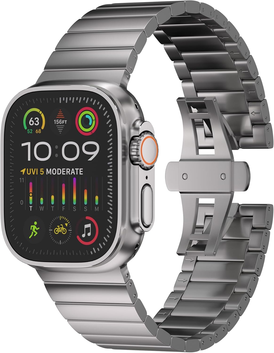 Ultra Supply Co. Titanium Apple Watch Ultra Band - Premium Titanium Watch Band 49mm - DLC Coating - Foldover Clasp - Adjustable Metal Bands for Apple Watch Ultra 3, 2, 1-24mm Wide
