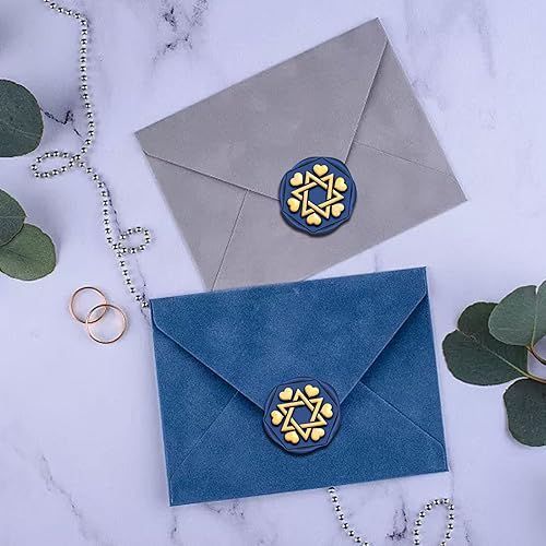 Miniatura 3 de CRASPIRE Sello de cera con forma de corazón, diseño de estrella de David de 1.575 pulgadas (1.575 in), sello de madera retro, cabeza de latón