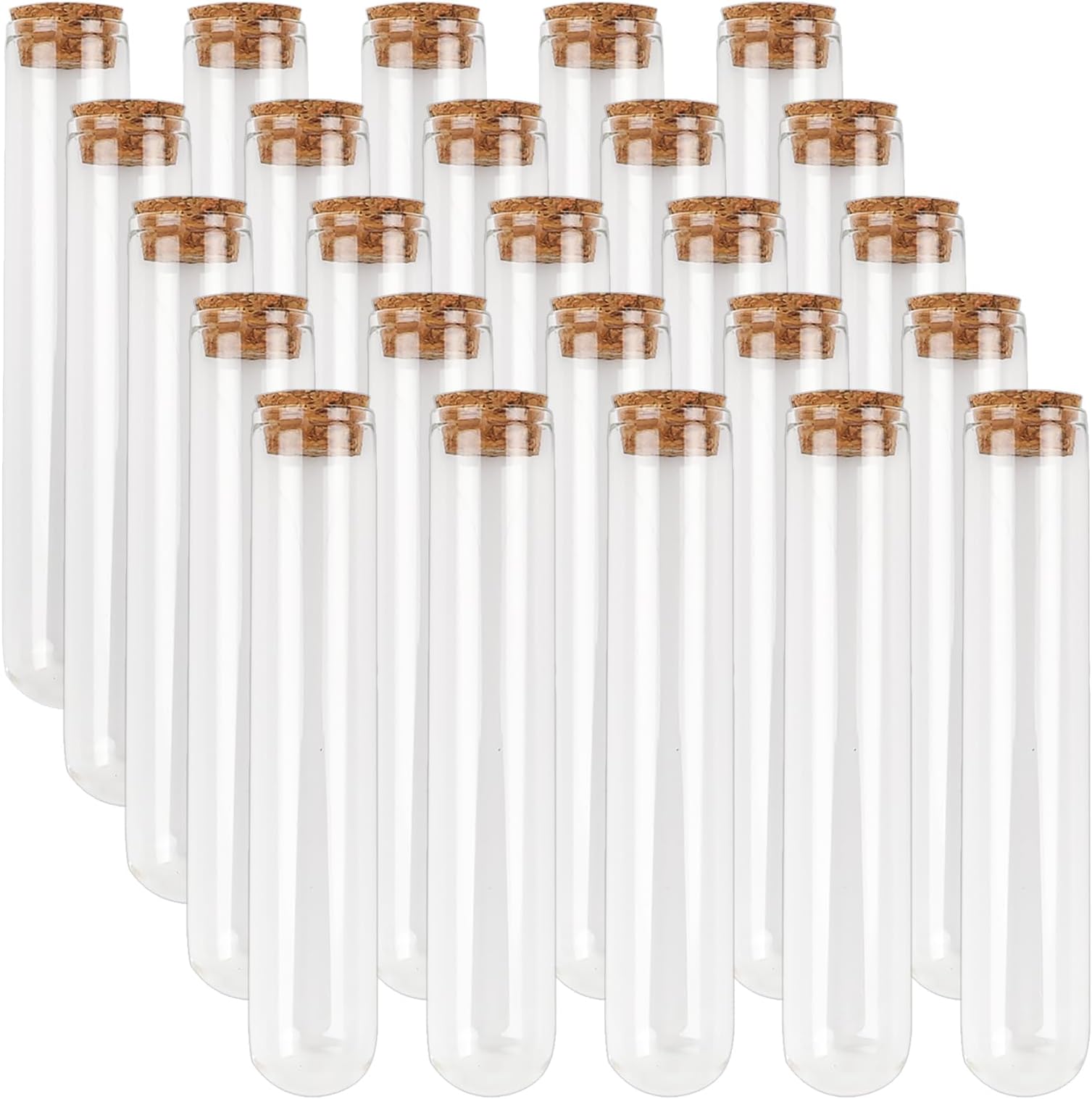 DEPEPE 25pcs 50ml Glass Test Tubes 25 x 140mm with Cork Stoppers for Bath Salt Candy Storage Science Lab Party