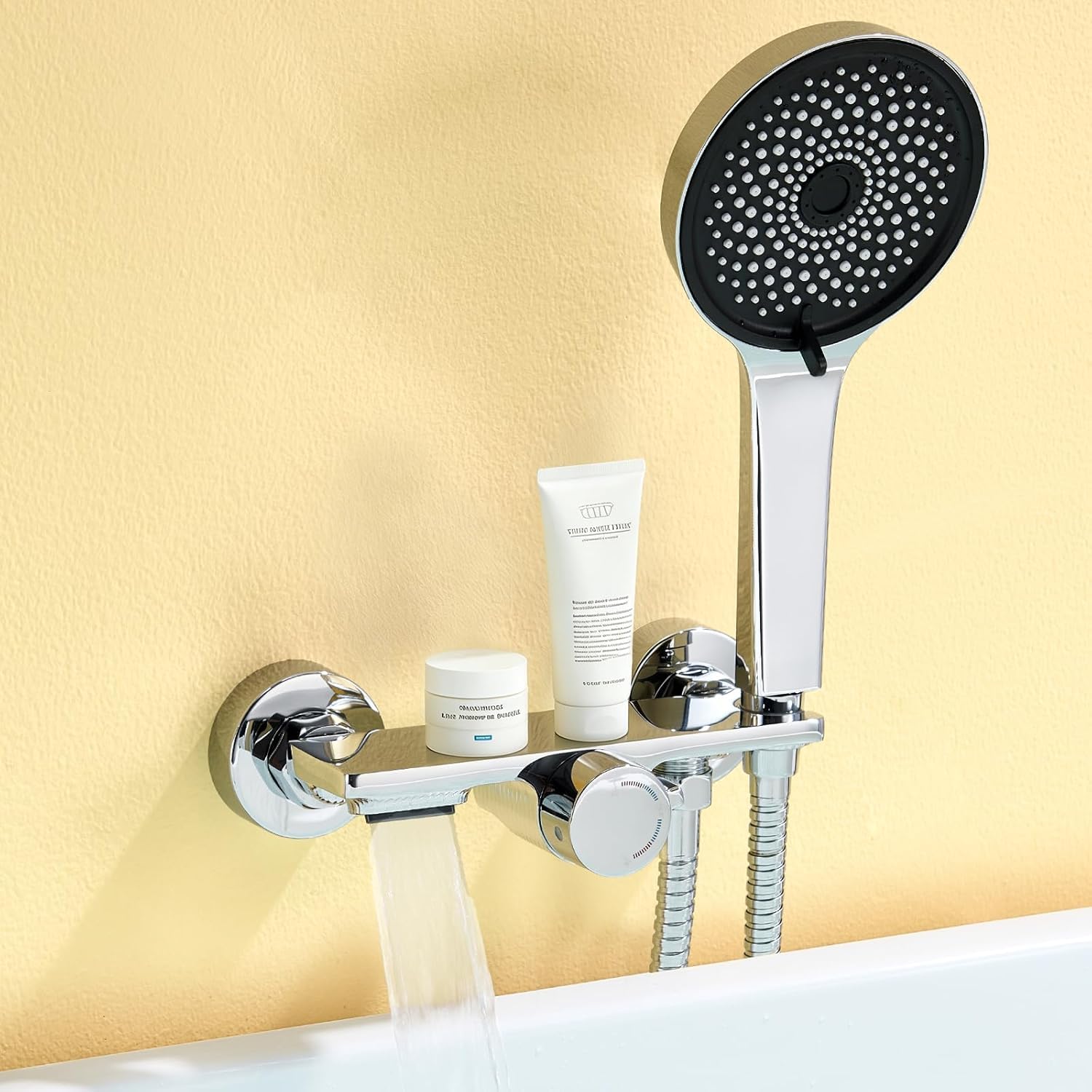 Auralum Conjunto de Grifo de Bañera y Ducha con Cascada, Mezclador Monomando de Latón con Estante de Almacenamiento, Alcachofa de Mano 5 Modos y Manguera 1.5m, Sistema de Ducha de Pared, Negra — view 10