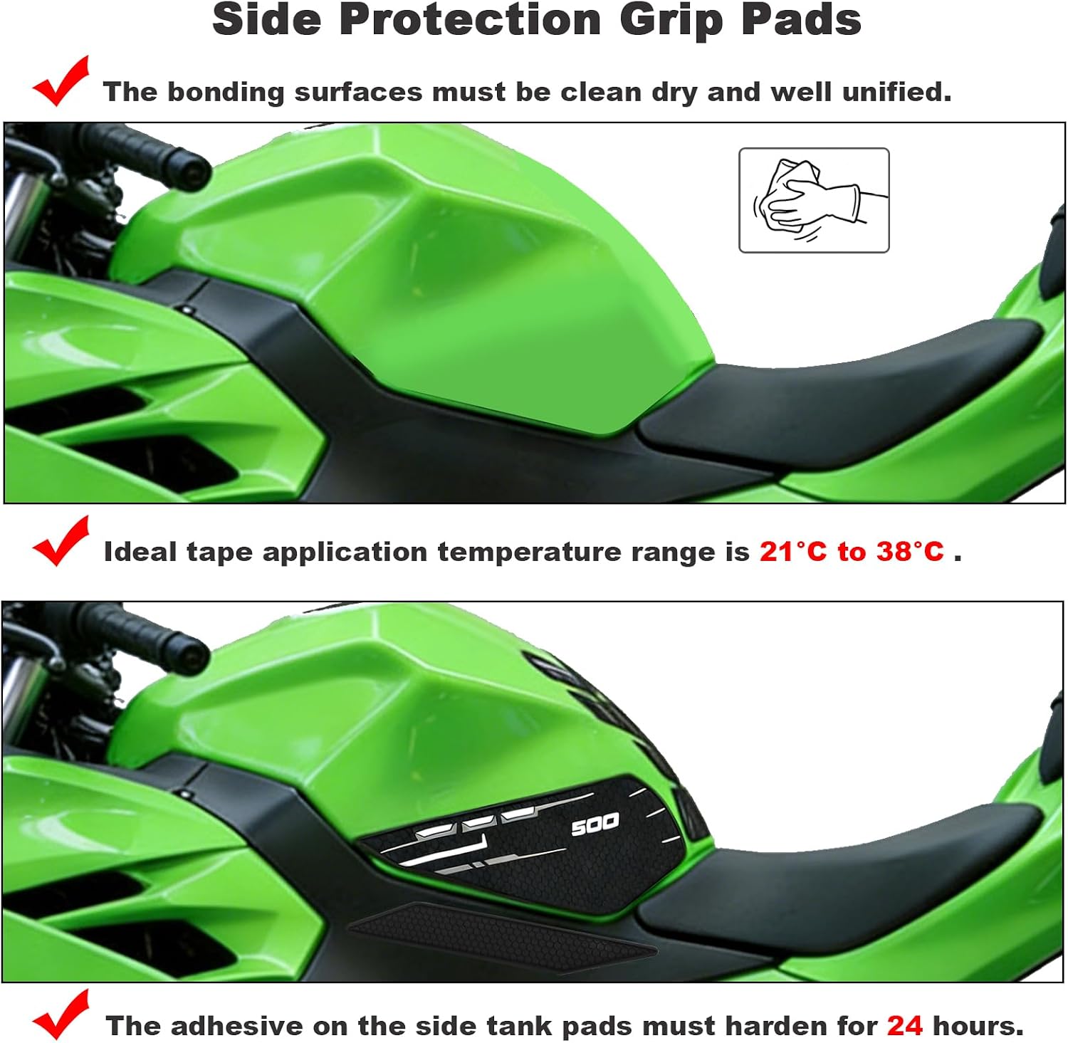 For Kawasaki Ninja 500 Z500 Ninja500 SE 2024 2025 Side Fuel Tank Pad Protector Stickers Decal Compatible with Ninja 400 Z400 2018-2025 Tank Grips (Gray)