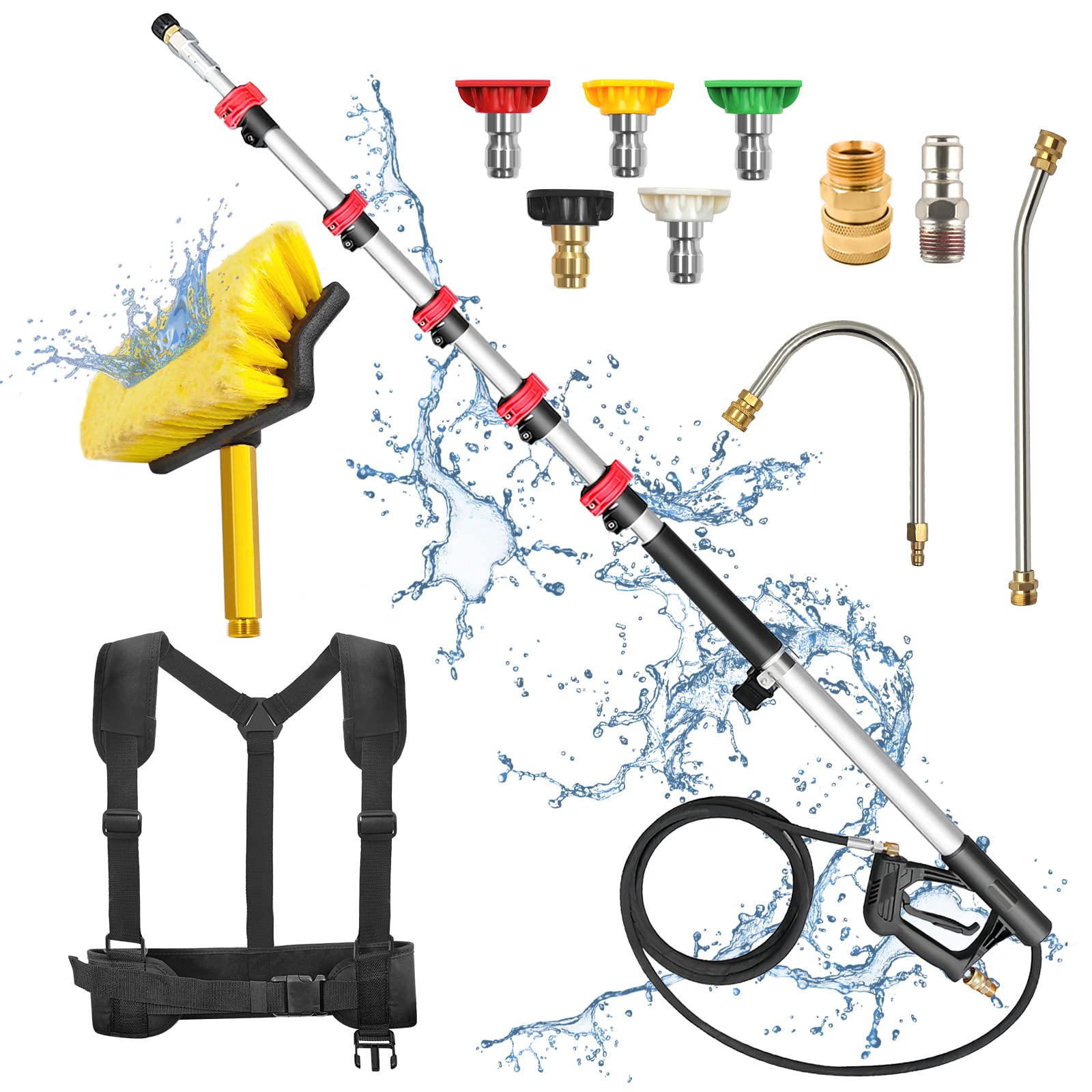 Pressure Washer Extension Wand 24 Feet with Brush, 24FT Telescoping Power Washer Extension Wand