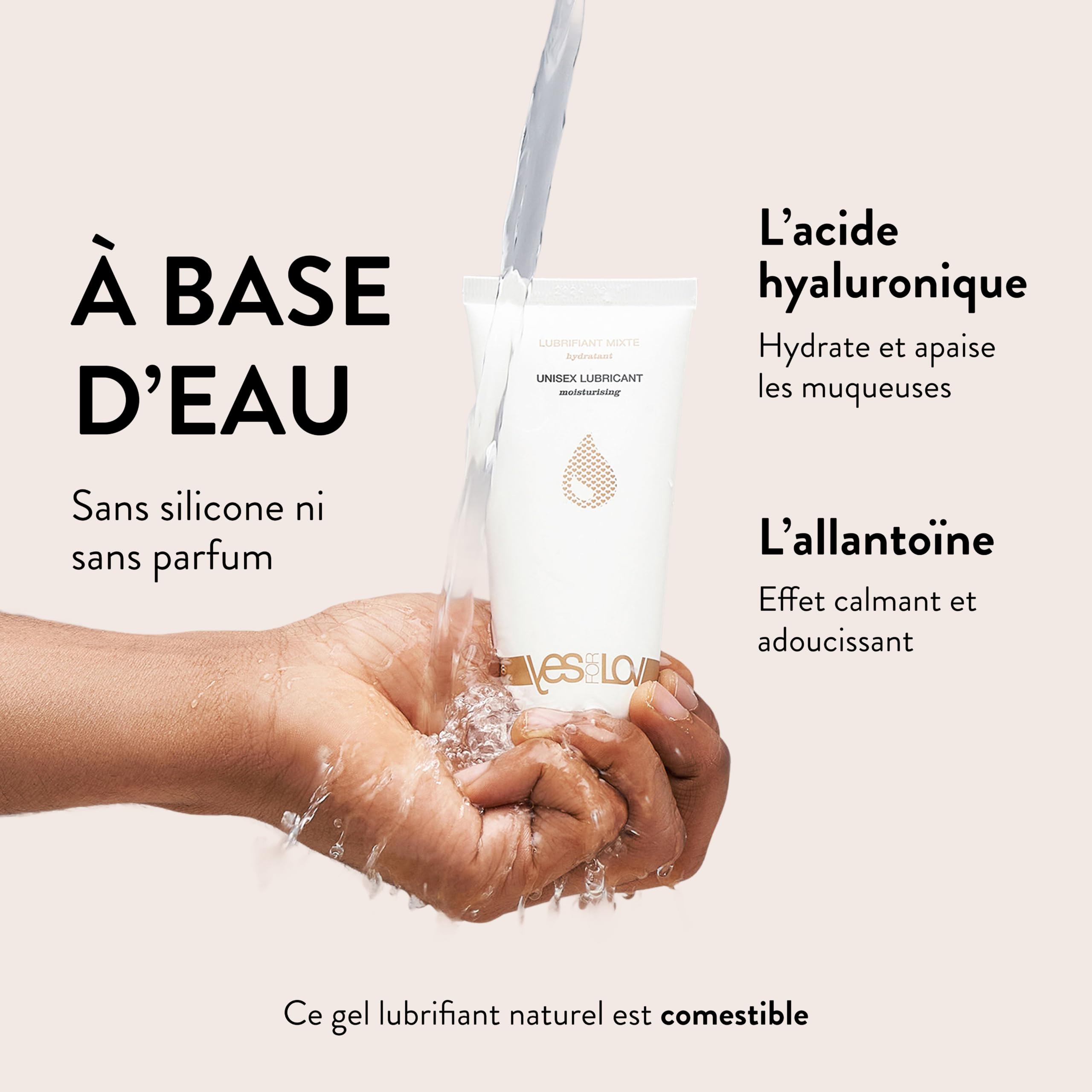 YESforLOV Lubrifiant Naturel Hydratant à Base d’Eau - Gel Lubrifiant Intime Enrichi en Acide Hyaluronique - Hypoallergénique, Non Collant, Sans Parfum - Fabriqué en France - 100 ml.