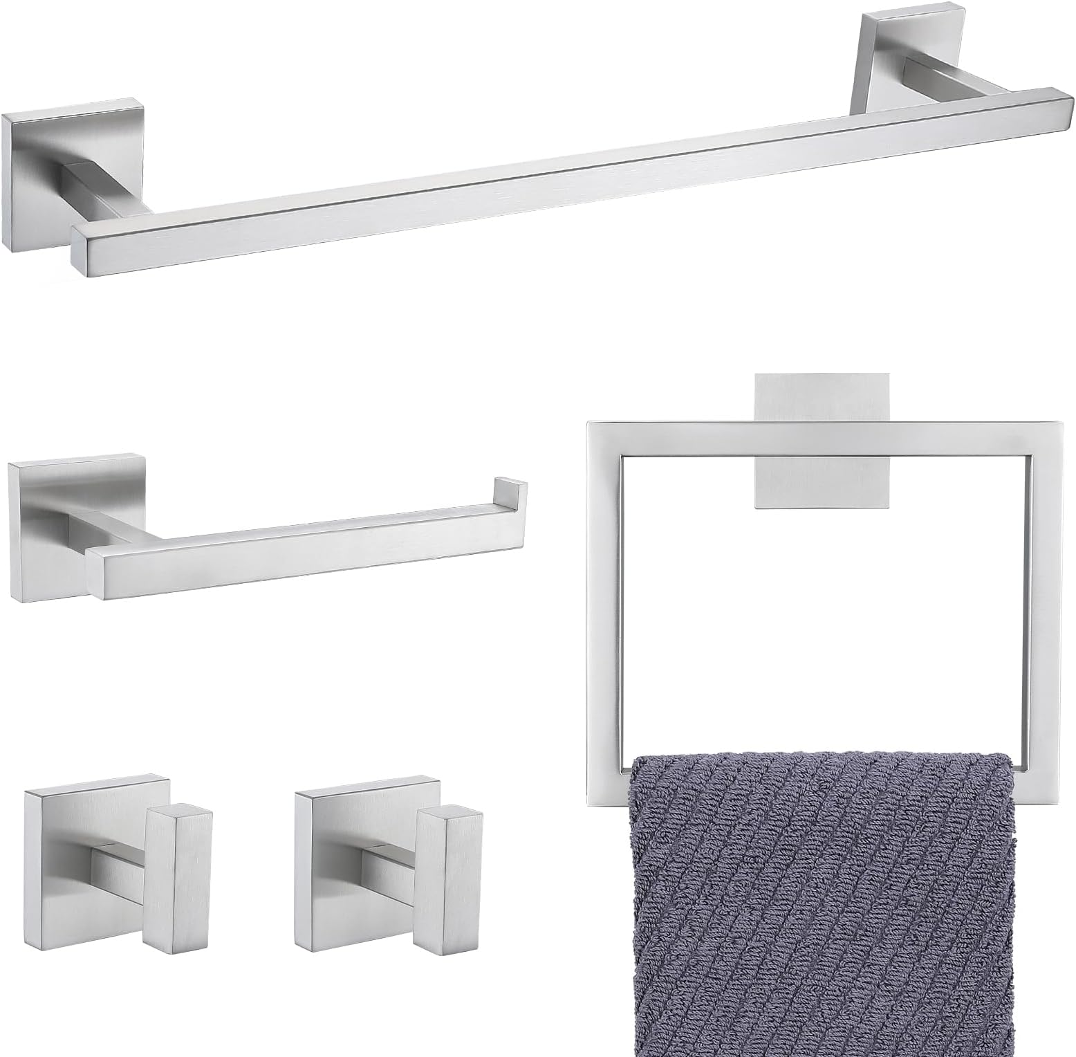 Towel Bar Set, 5 Pieces Bathroom Hardware Set Brushed Nickel Bathroom Accessories, SUS304 Stainless Steel Towel Racks Holder Set Wall Mounted 23.6 Inch