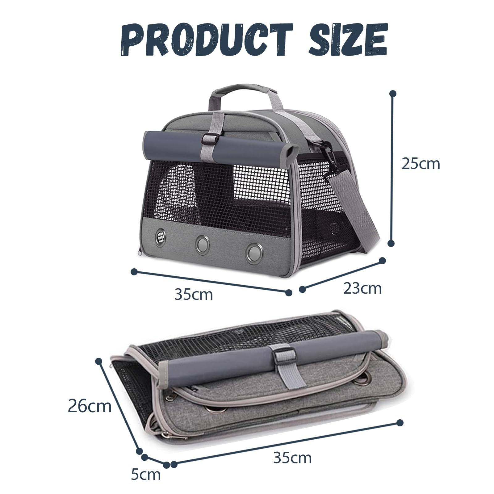 Transportbox Katze, Elegante Transporttasche für Haustiere, Transportbox Kaninchen, Hamster transportbox, Meerschweinchen-Tragetasche, Faltbar und Atmungsaktiv (Grau)