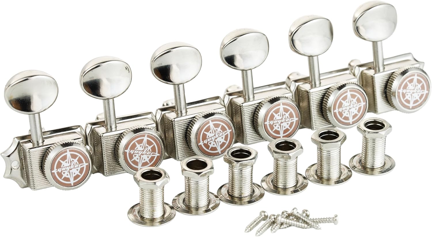 Guyker 6-in-line Vintage Guitar Lock String Tuners – Locking Tuning Key Pegs Machine Heads Replacement Parts for ST TL Style Electric Guitars Gear Ratio 1:15 – nickel