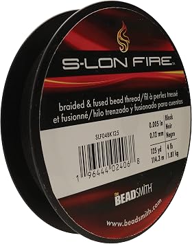 The Beadsmith S-Lon Fire Braided and Fused Bead Thread 4lb. Test, .005/.12mm Diameter, 125 Yard Spool, Black Color Super Strong Stringing Material for Jewelry Making and Bead Weaving