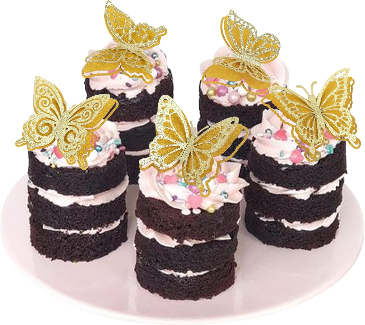 Blumomon 30Pcs Lively 3D Glitter Butterfly Cupcake Toppers Hollow