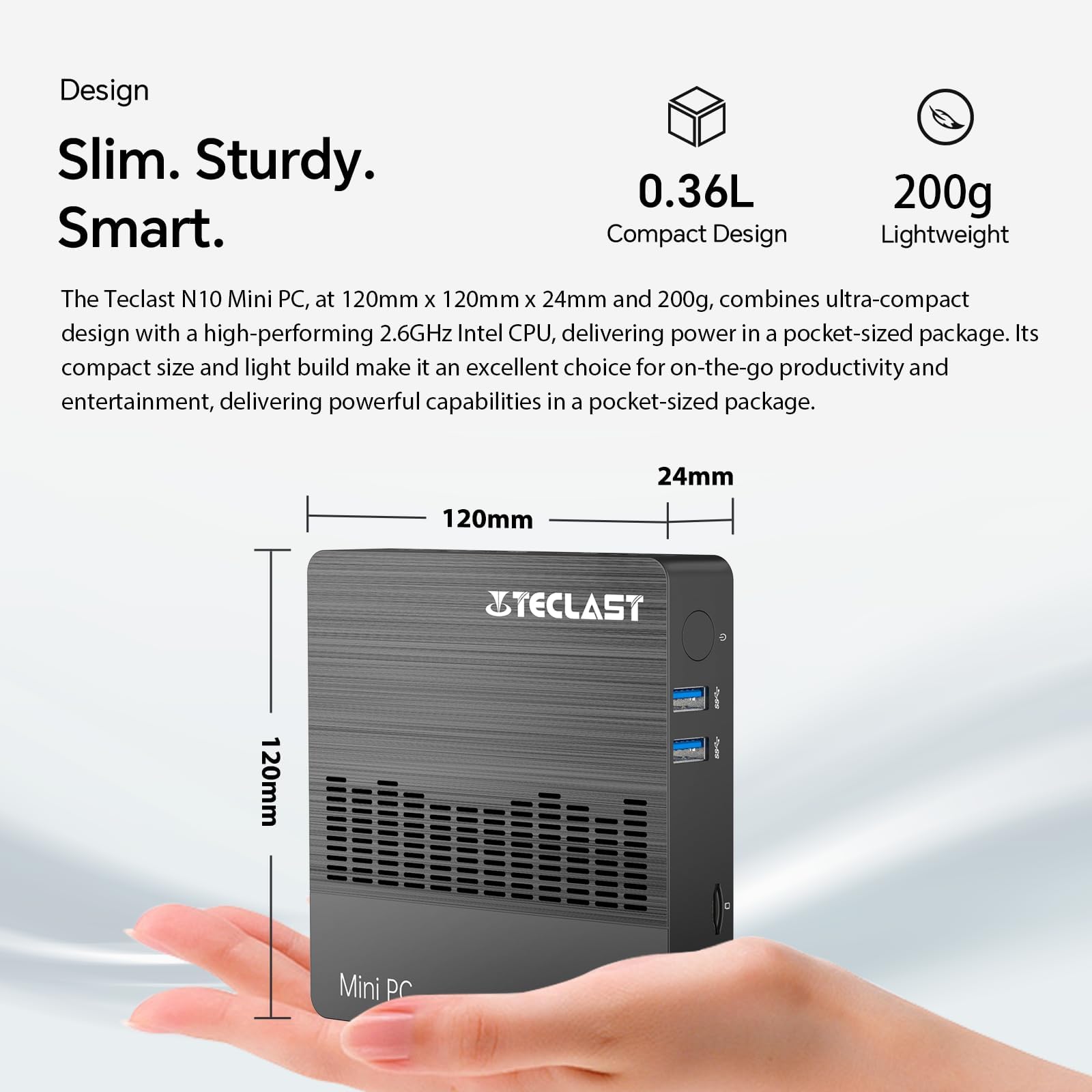 TECLAST Mini PC N10, 6GB DDR4 128GB Piccolo PC Intel N4000(fino a 2.6GHz), 4K Dual Display UHD, Supporto M.2 SATA SSD, WiFi 5/BT 5.0, USB3.2x3, HDMI, RJ45, Mini Portatile Computer PC Fisso Per Ufficio