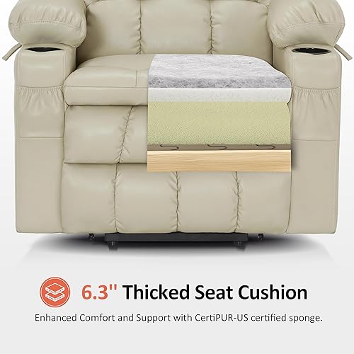 Miniatura 93 de MCombo Silla reclinable eléctrica de doble motor para personas mayores, silla elevadora plana con calor y masaje, portavasos, puertos USB, piel