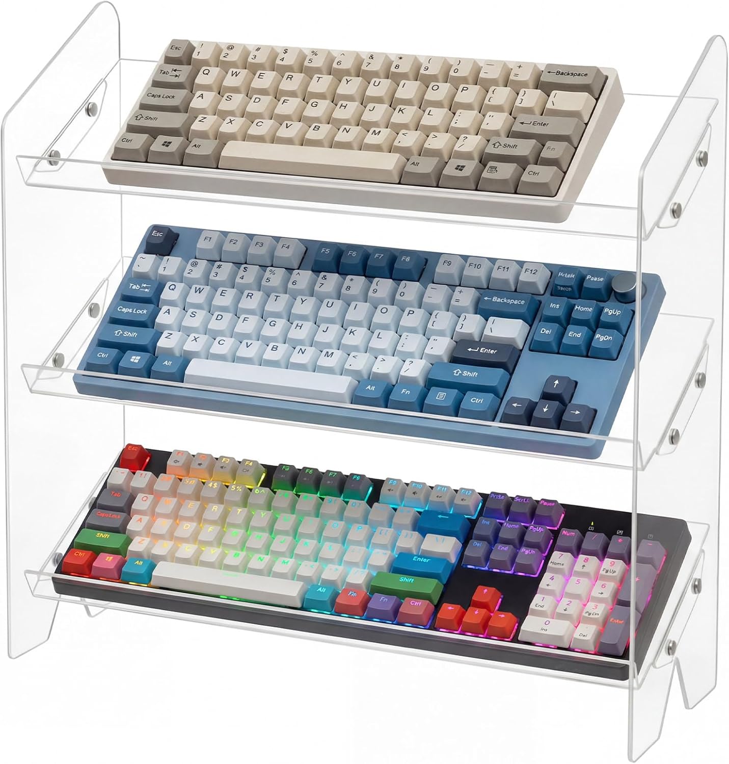 Sintuff 4 Tier Acrylic Keyboard Display Stand Clear 16.54" x 5.91" for Mechanical Keyboards Keycaps Transparent Riser Shelf for Desk Setup Retail Store or Collectibles Showcase Computer Tablet Storage