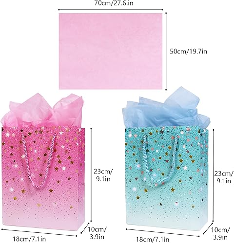 Miniatura 2 de Nwvuop 4 bolsas de regalo de papel con papel de seda, 9 x 7 x 4 pulgadas, bolsas de regalo de tamaño mediano con asas para cumpleaños, boda, baby