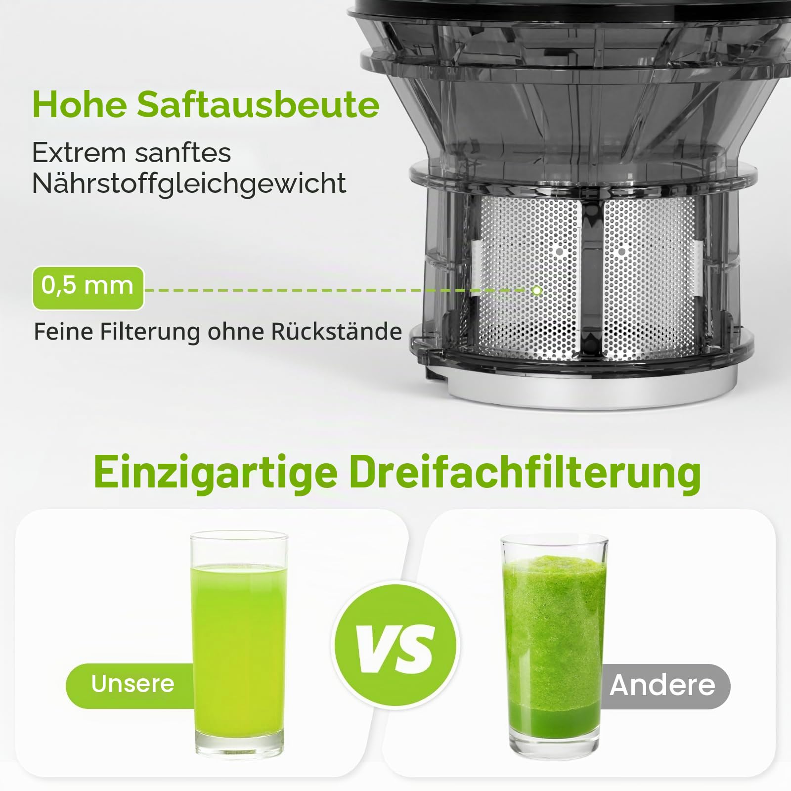 Kismile Kaltpress-Entsafter mit modernem Touchscreen, 13,5 cm XL-Futter, leicht zu reinigen, BPA-frei, hohe Ergiebigkeit, langsamer Entsafter für ganzes Obst und Gemüse, 300 W Masticating Juicer