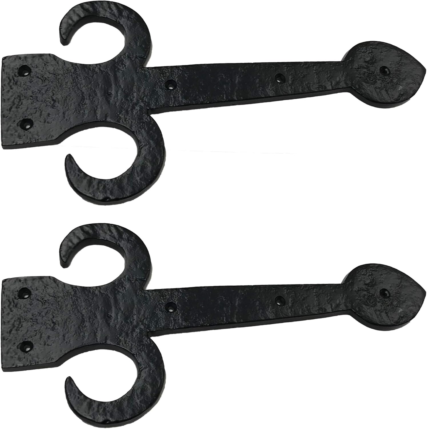 – 12” Fleur Spear Decorative Antique Style Old World Rustic Strap Faux Hinge Cast Wrought Iron Hammered Forged Vintage Look for cabinets, Garage, Kitchen Doors Black - DS118