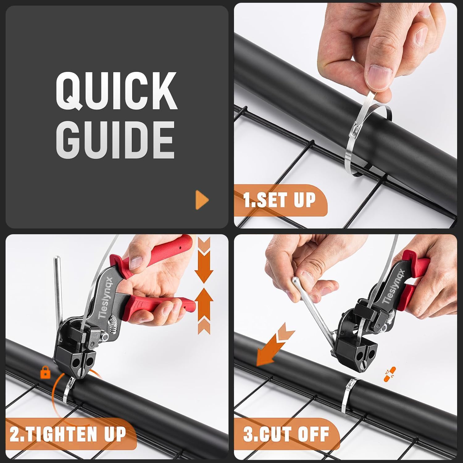 Stainless Steel Cable Tie Gun Set, with 150PCS Black Metal Zip Ties (50 Each of 7.8, 9.8, 11.8 Inch), Adjustable Fastening Cutting Tie Tool Sets for Fencing, Exhaust Pipes, Automotive