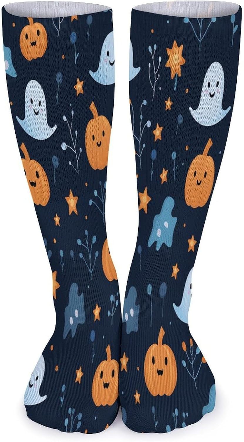 Ghosts And Pumpkins Crew Socks Cozy Casual Calf Socks Lightweight Long Work Sock Breathable Athletic Sock for Hiking Sports Running 5 Pairs