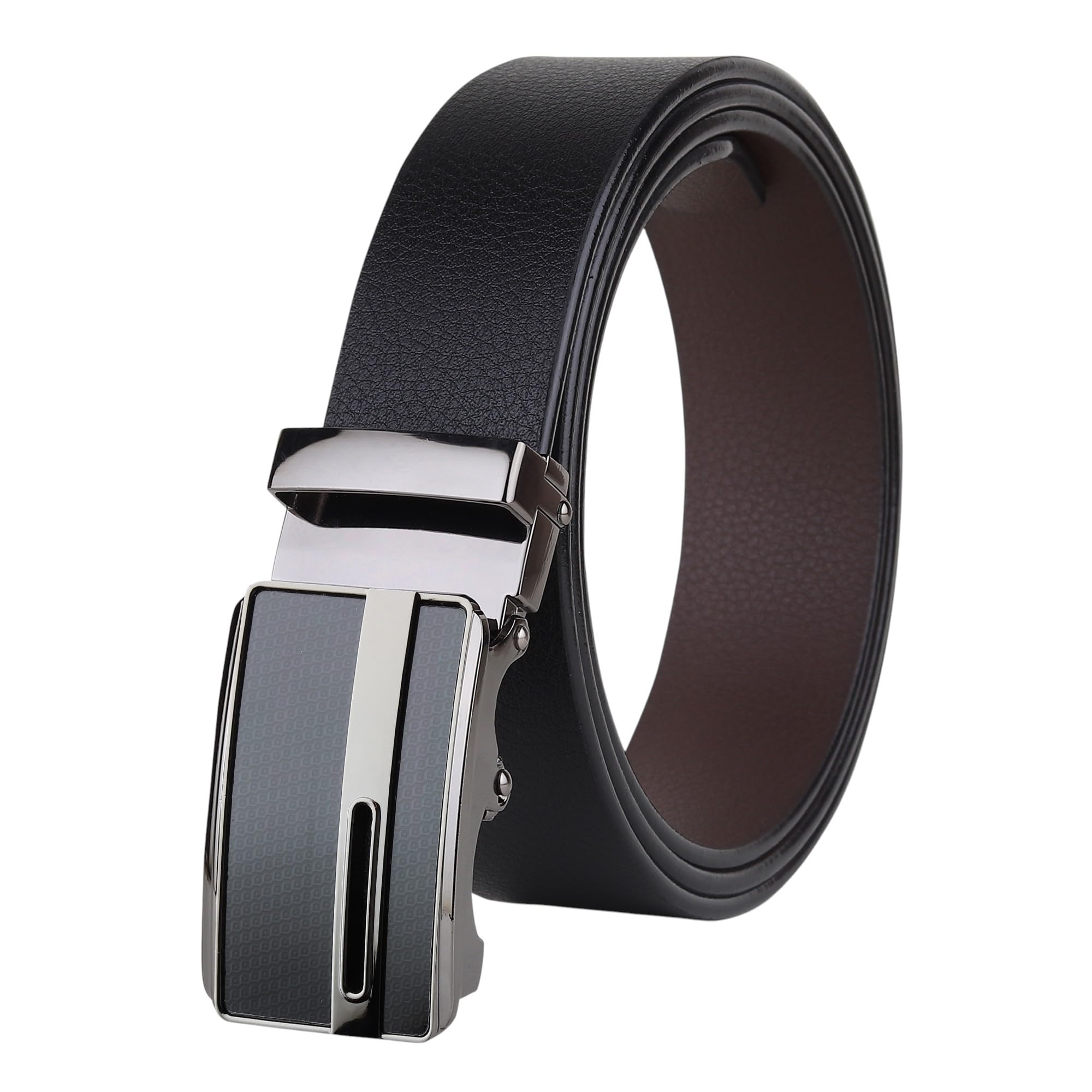 sunshopping Men's Genuine Leather Belt with Auto Lock Buckle, formal and casual, reversible belt, black color belt-picture-18