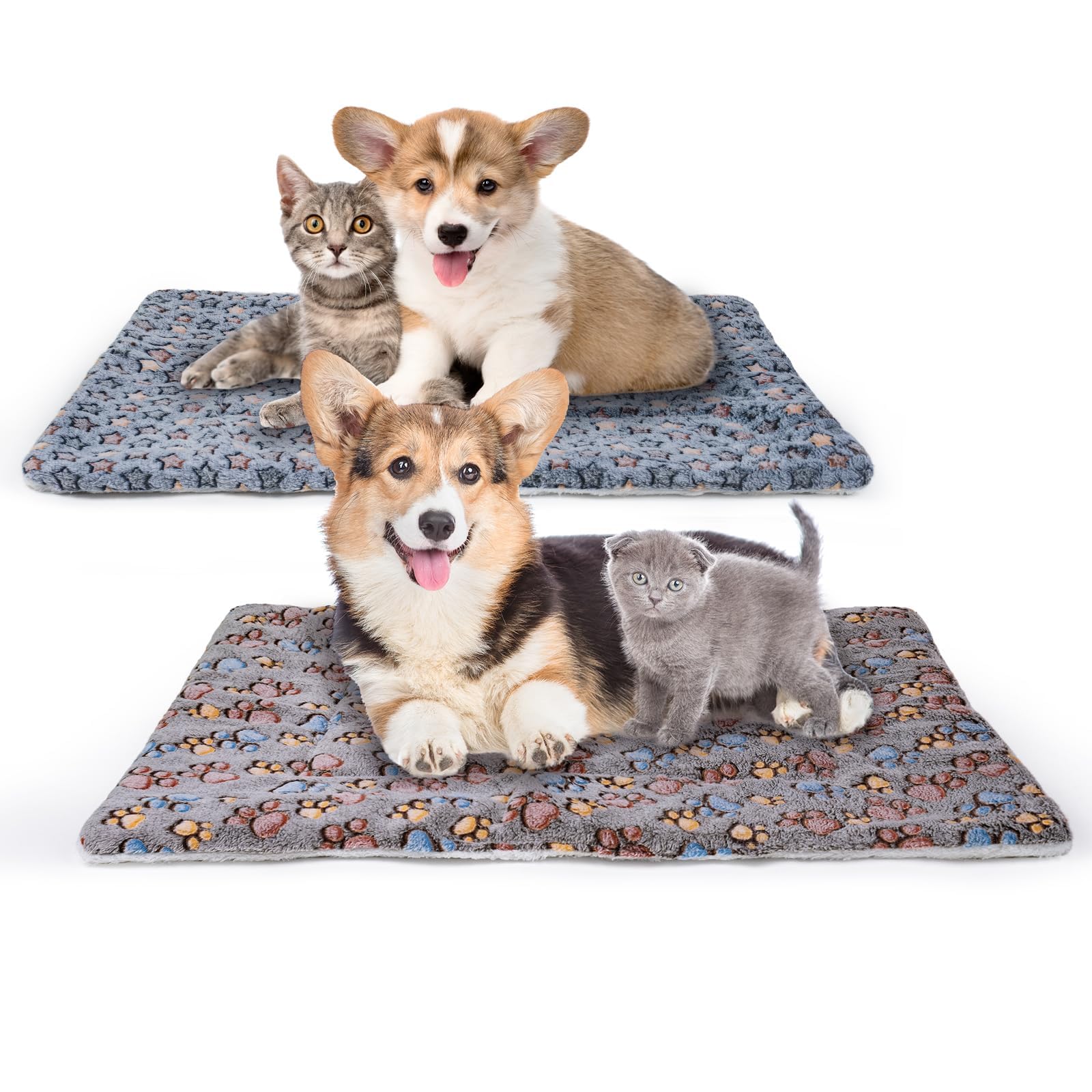MICOOYO 2Pcs Dog Crate Bed Mattress, Fleece Pet Cushion Bed Mat