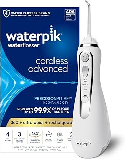 Waterpik Cordless Advanced 2.0 WP-580 Water Flosser: ADA Accepted, Rechargeable Portable for Braces Gums Travel 4 Tips