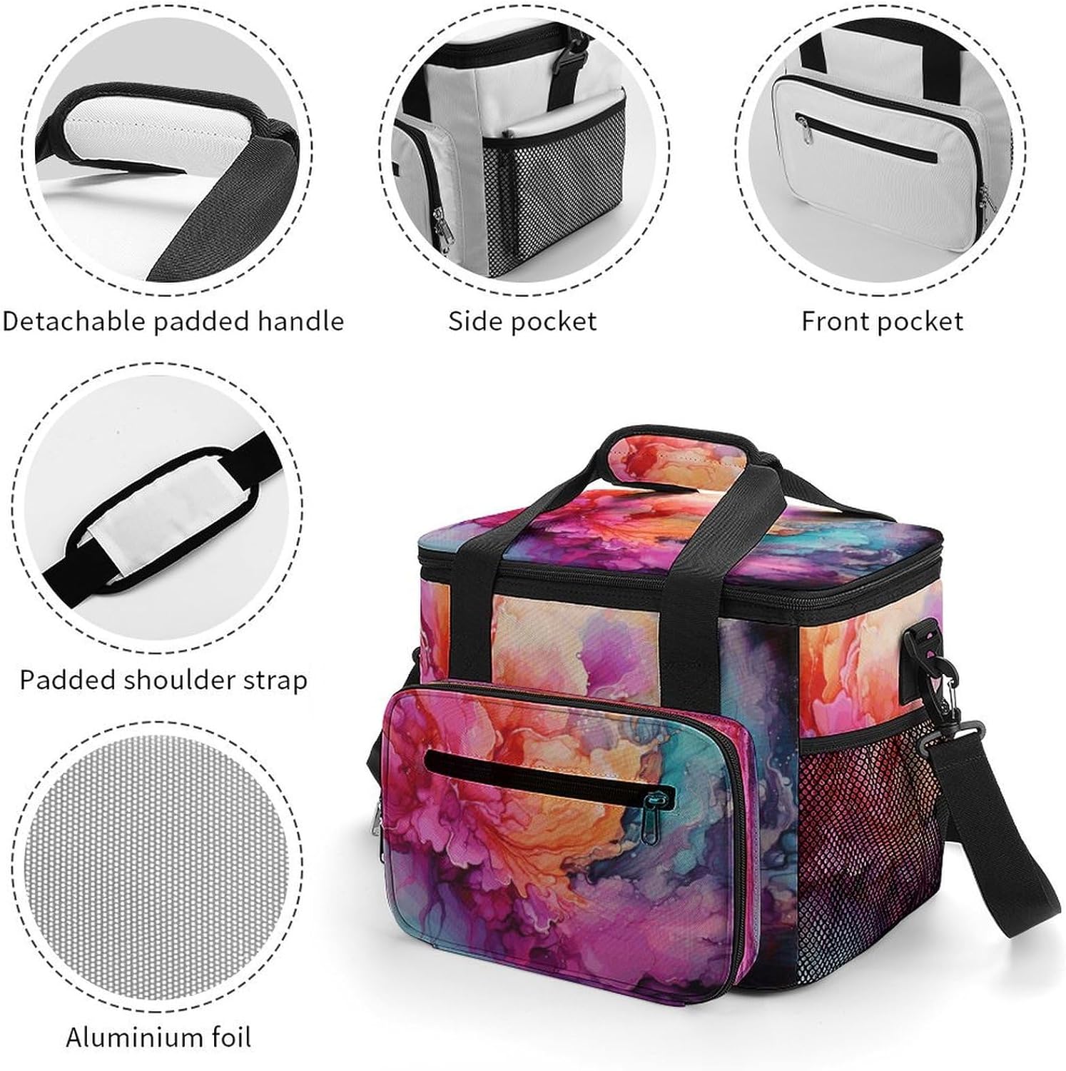 Colorful Watercolor Painting Cooler Bag Portable Insulated Lunch Bags Leakproof Ice Chest Large Capacity Soft Cooler Tote for Picnic Camping Work Travel Keep Food Drinks Fresh 22.5L