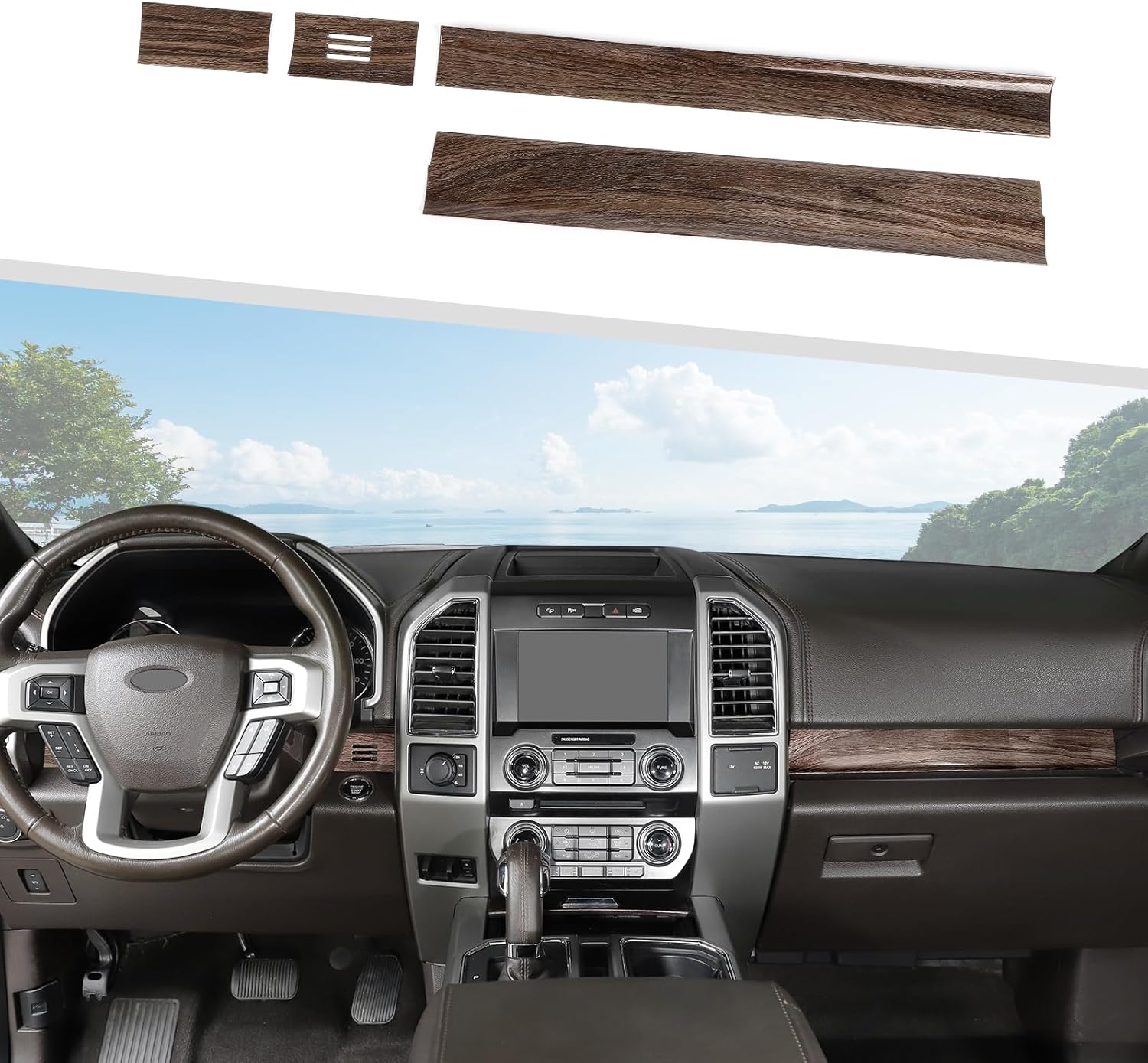 Jimen Compatible with Ford F150 2015-2020, 4PCS Center Console Panel Dash Cover Interior Trim Accessories (Red Carbon Fiber)