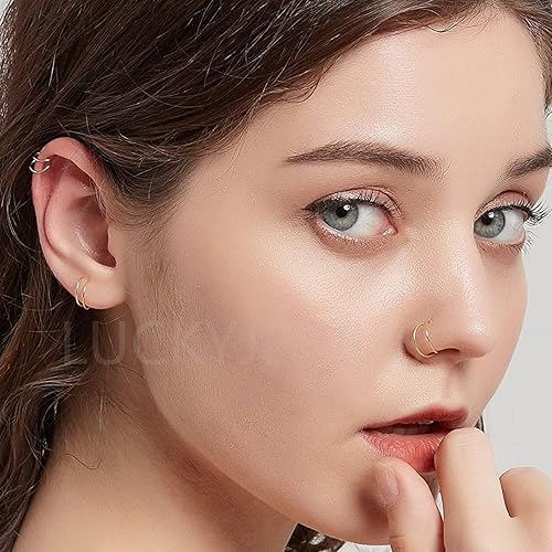 Miniatura 6 de 14k Gold Small Double Hoop Earrings for Single Piercing Twist Spiral Cartilage Earring Double Piercing Earrings for Women