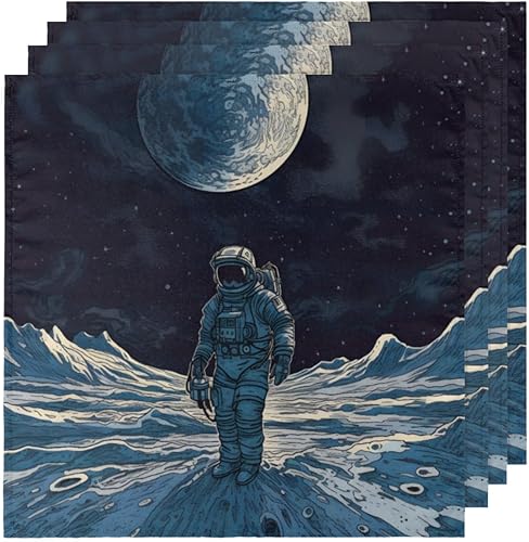Miniatura 5 de Cloth Napkins Set of 6 Space Astronaut 20x20 Inch Cloth Napkins Universe Moon Washable Reusable Kitchen Dinner Napkins Table Decor for Wedding,