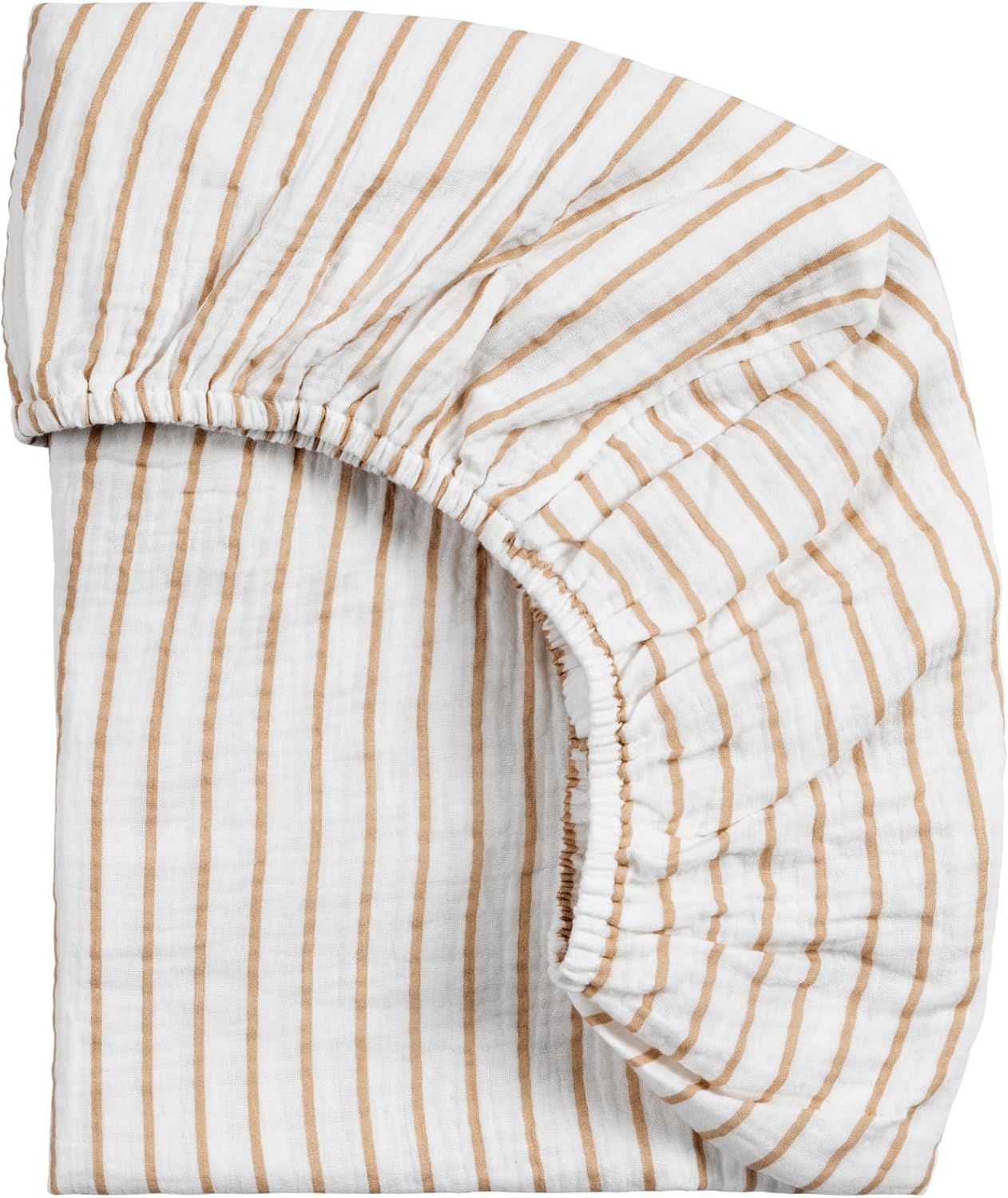 Meracorallo Muslin Mini Crib Sheet, Pack n Play Fitted Sheet, Soft and Breathable Pack and Play Playard Mattress Sheet for Baby Boys and Girls (Neutral Stripe)