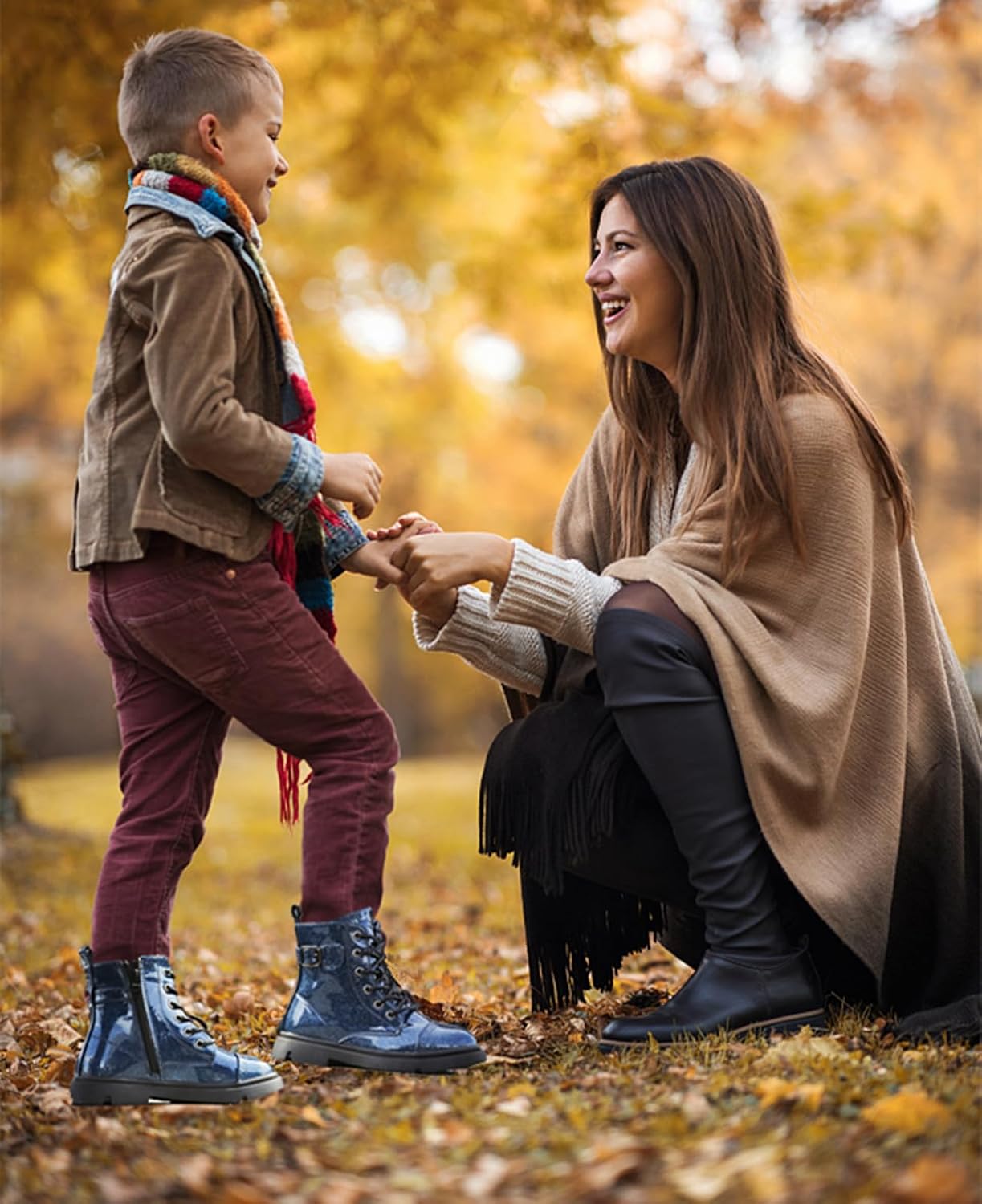 DADAWEN Boys Girls Glitter Ankle Boots Lace Up Waterproof Combat Boot With Side Zipper (Toddler/Little Kid/Big Kid) image 2